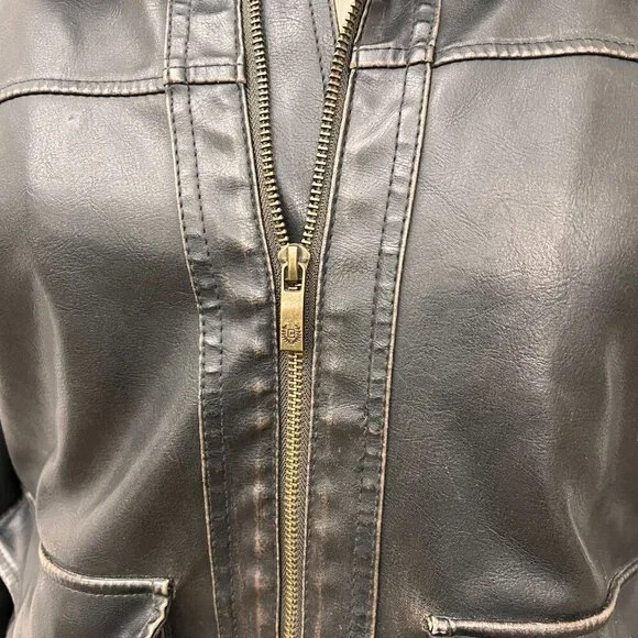 Chaps Bomber Aviator Faux LeatherJacket Detachable Curly Shearling Collar Sz L - Picture 4 of 10